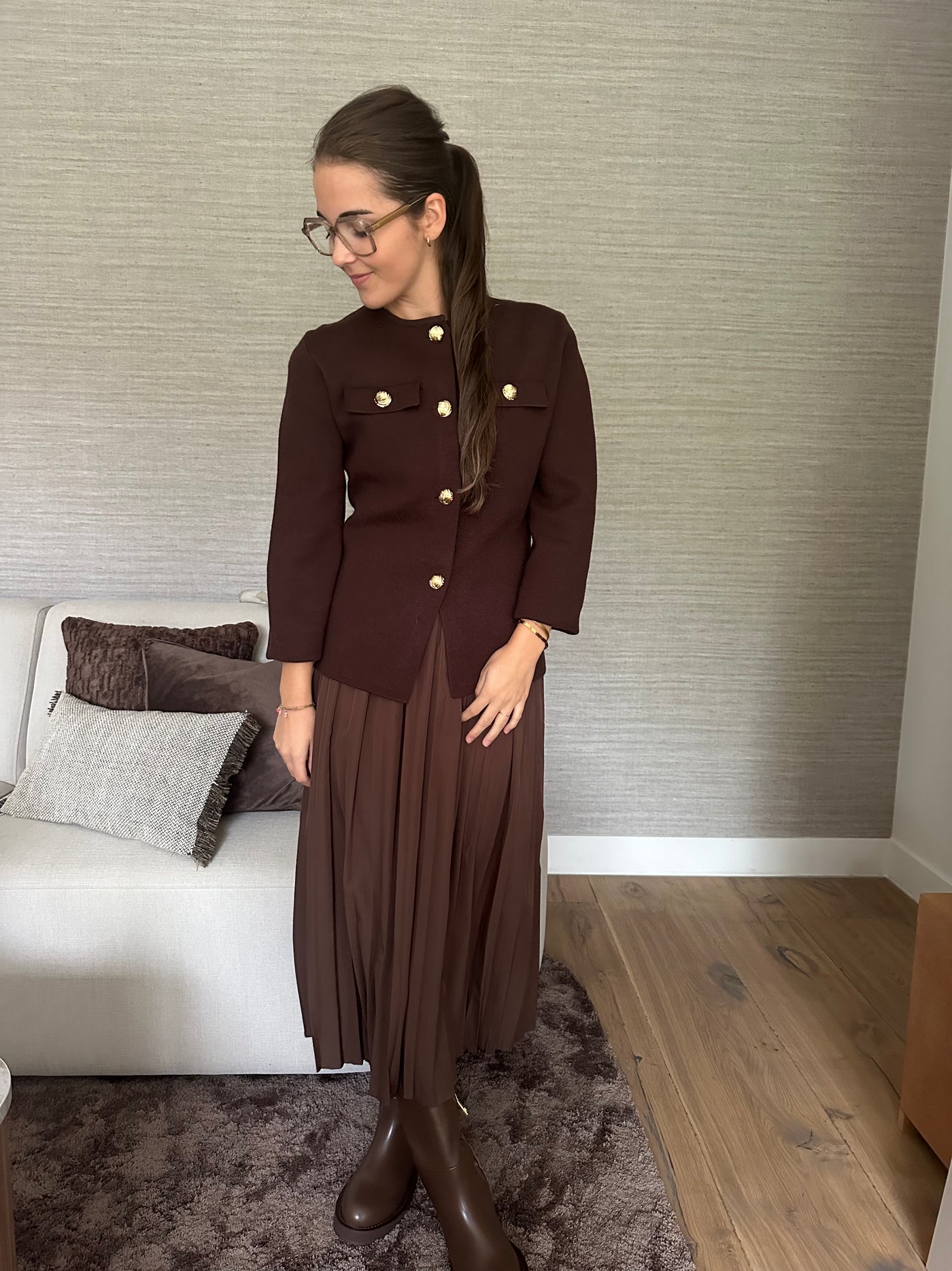 Dress plisse met vestje NG65076 Brown
