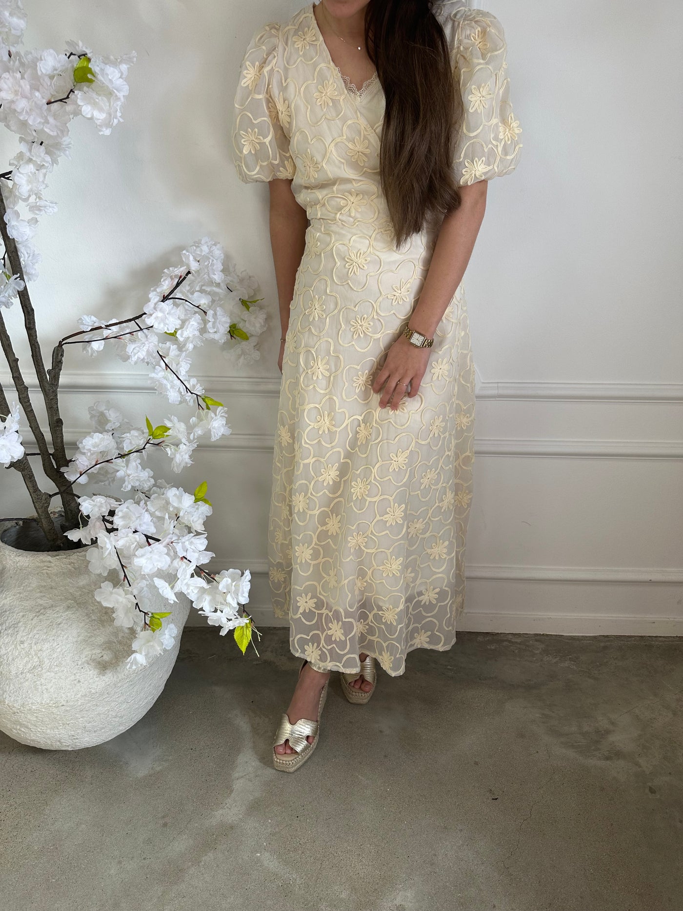 Dress bewerkt maxi 24436LR Beige