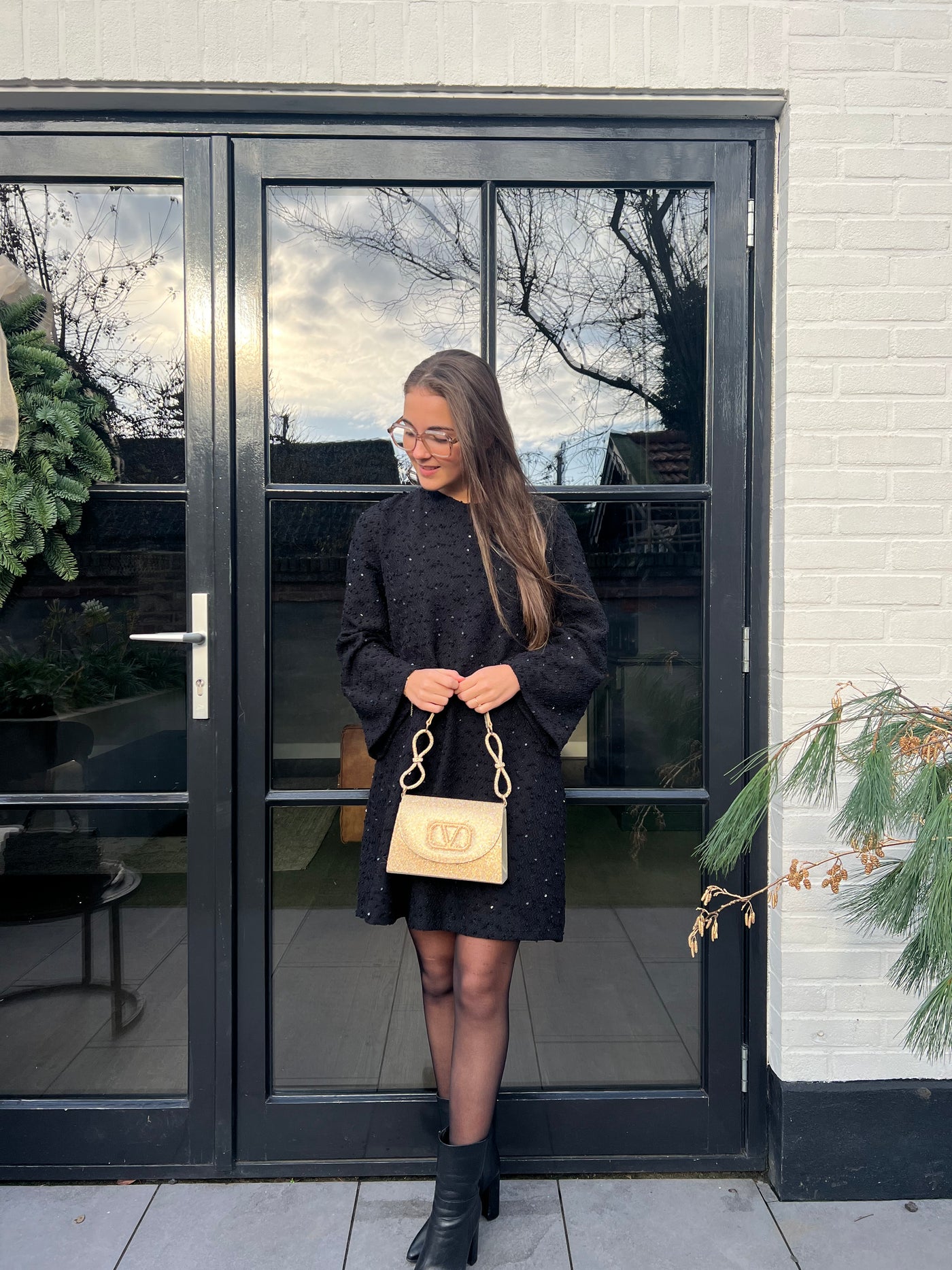 Dress pailetten strik 40812iv1250 Zwart
