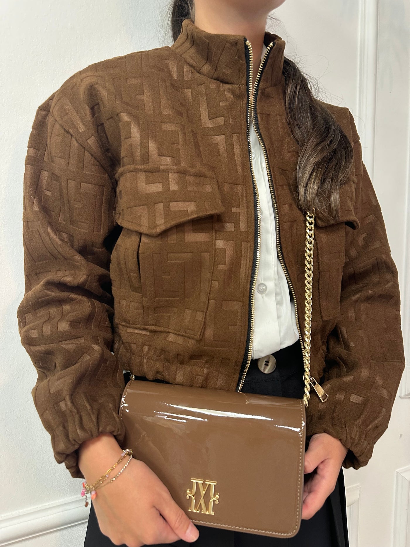 Jacket bomber print 23817 Brown