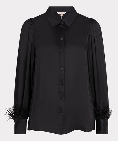 Blouse basic satin feathers W24.10710 Black