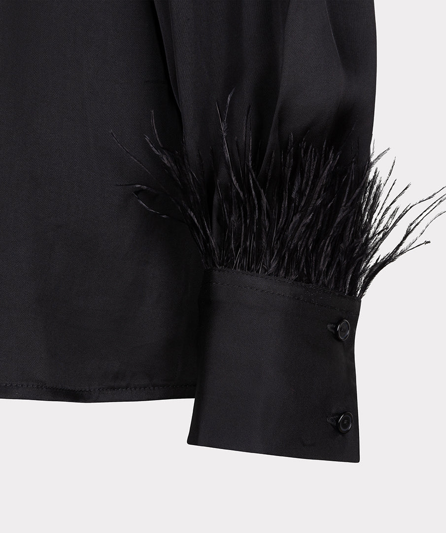 Blouse basic satin feathers W24.10710 Black