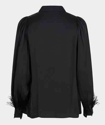 Blouse basic satin feathers W24.10710 Black