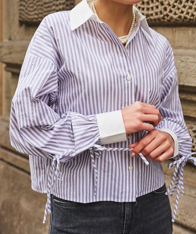 Blouse cropped stripes F25.14520 Grey