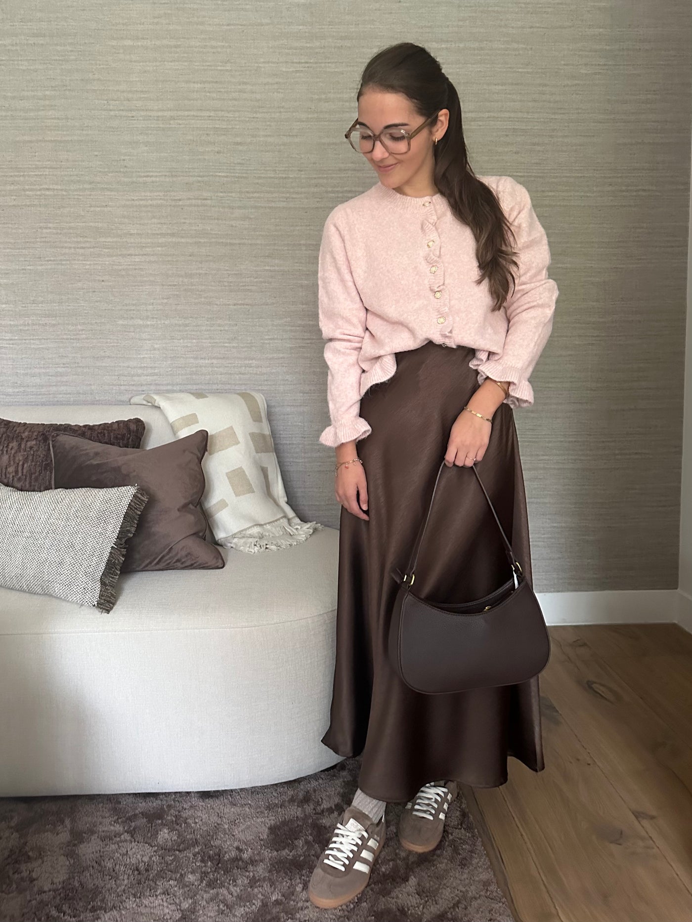 Rok satin lang S-3009 Brown