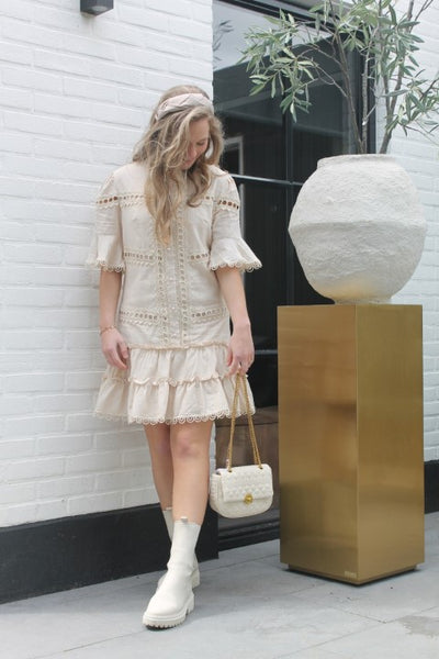 Dress linnenlook opengewerkt A68266 Beige