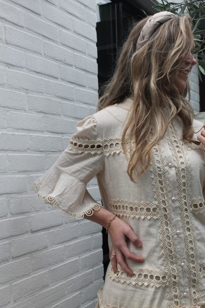 Dress linnenlook opengewerkt A68266 Beige
