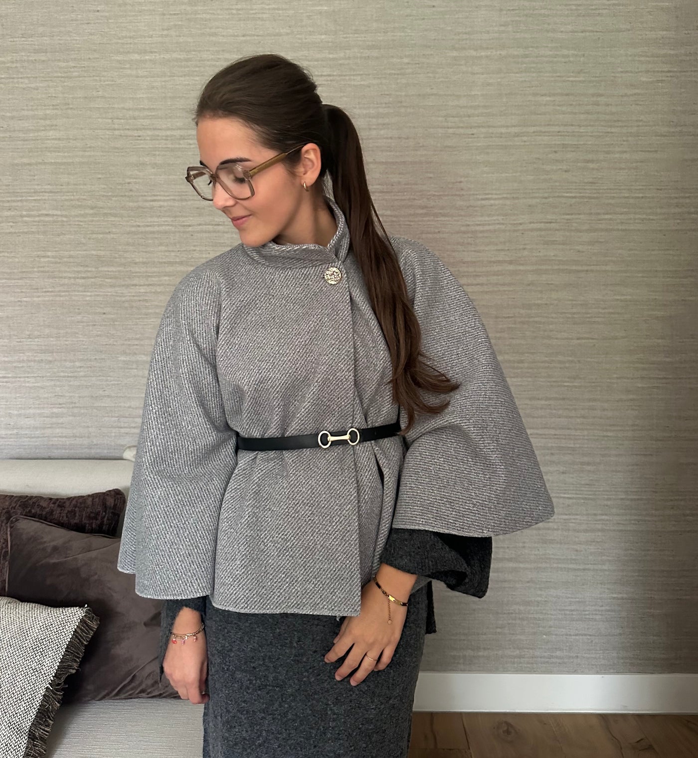 Cape met riem 21763 Grey