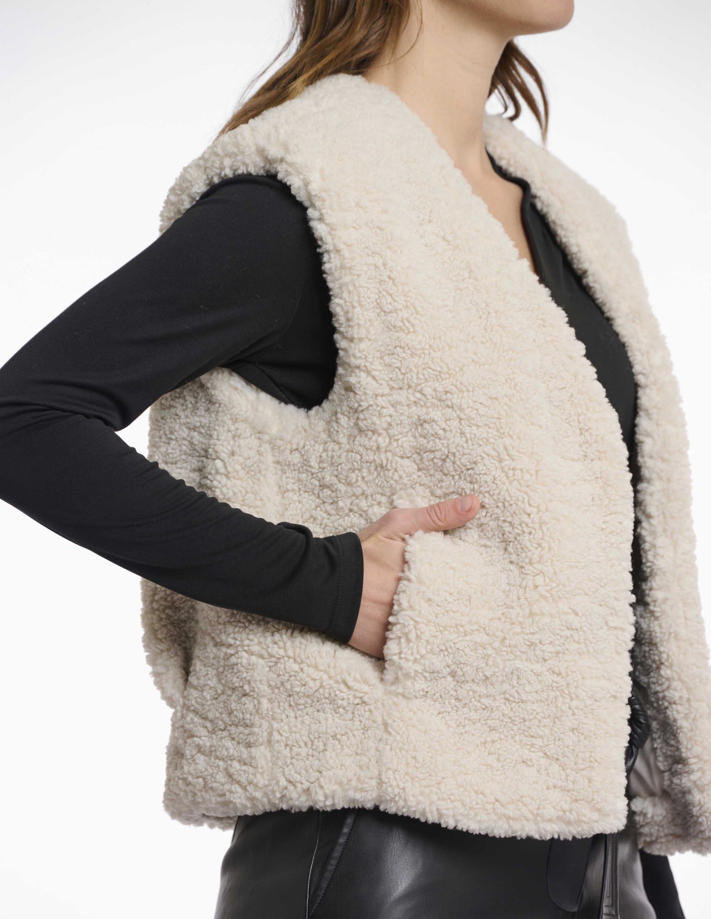 Gilet teddy cropped Frencie.7002512 Birch