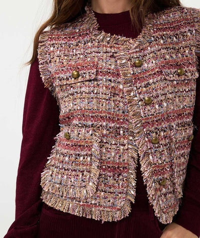 Gilet tweed F24.10533 Wine red