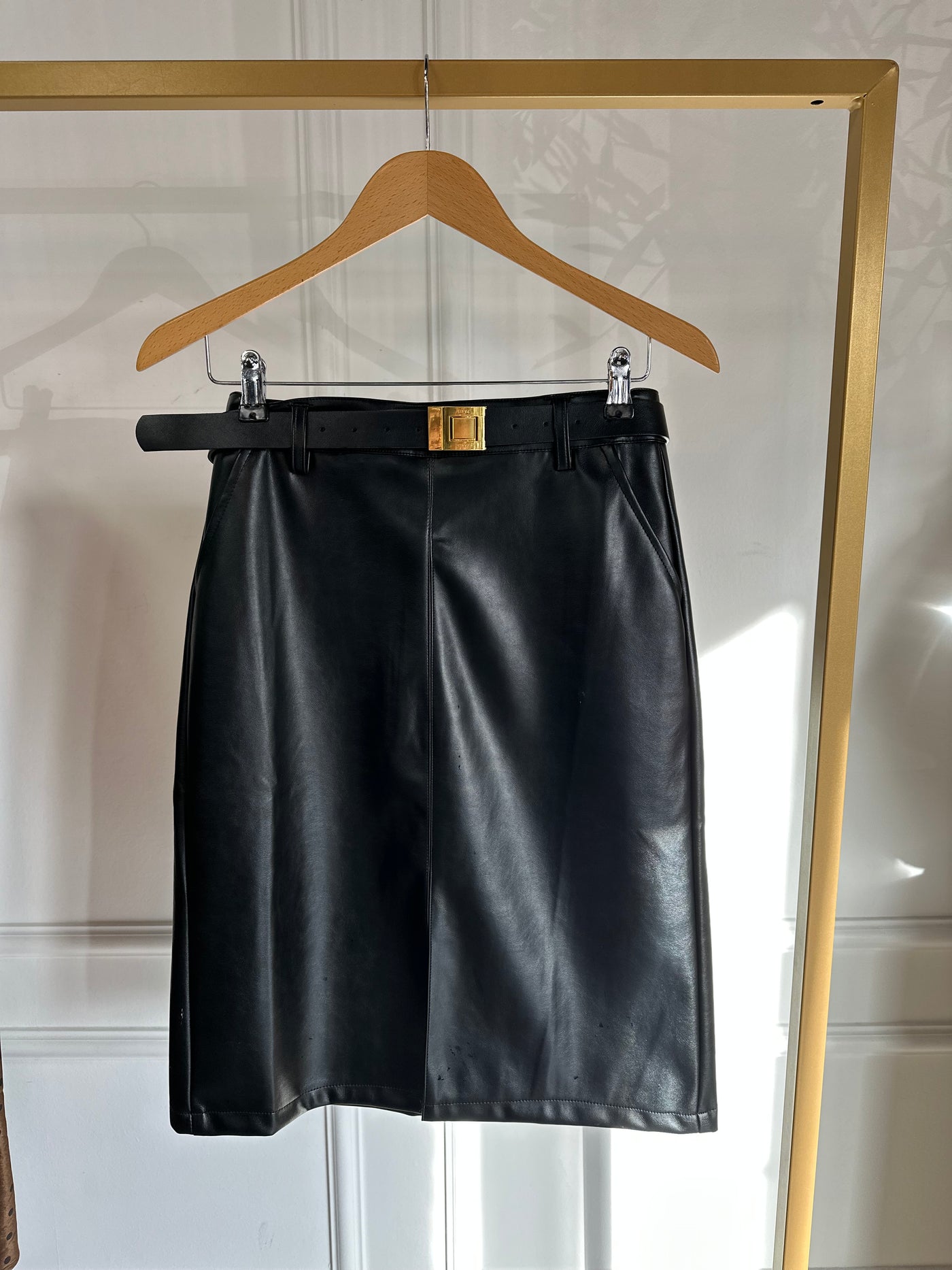 Skirt leatherlook midi 8384 Black