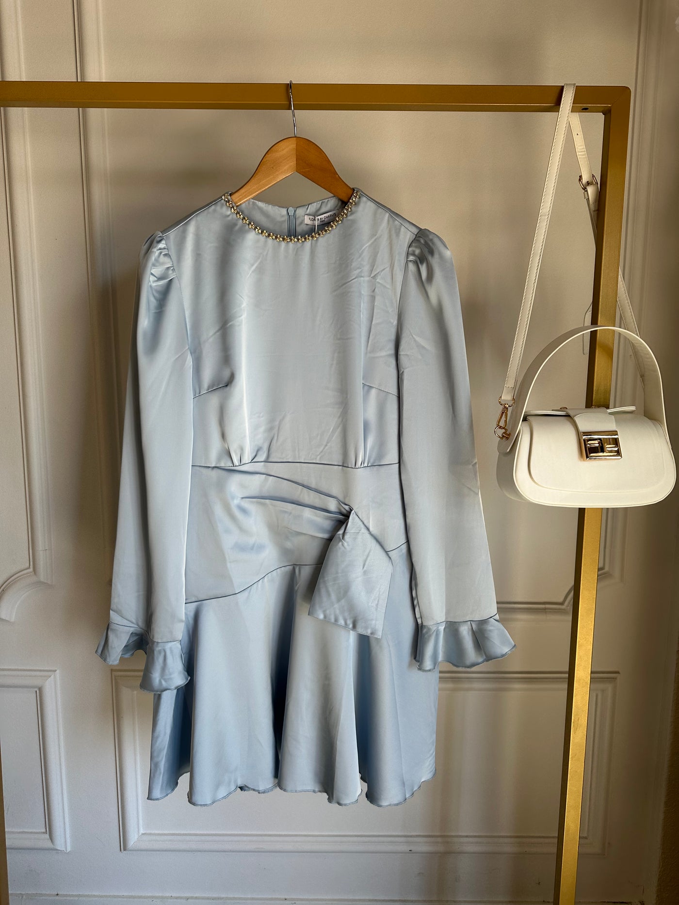 Dress satin gold detail 2004 Lichtblauw