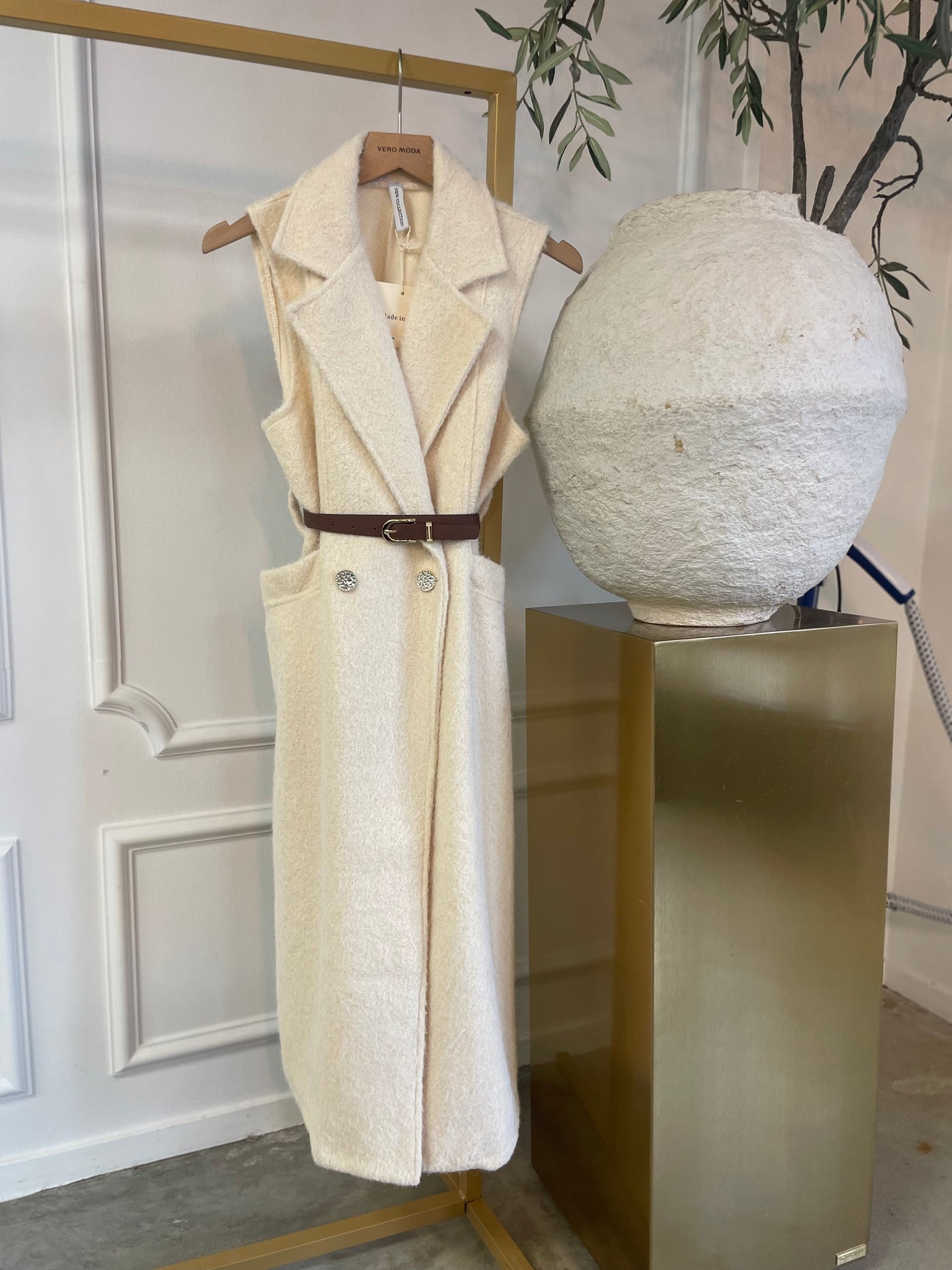 Gilet wollook mouwloos 7518 Cream