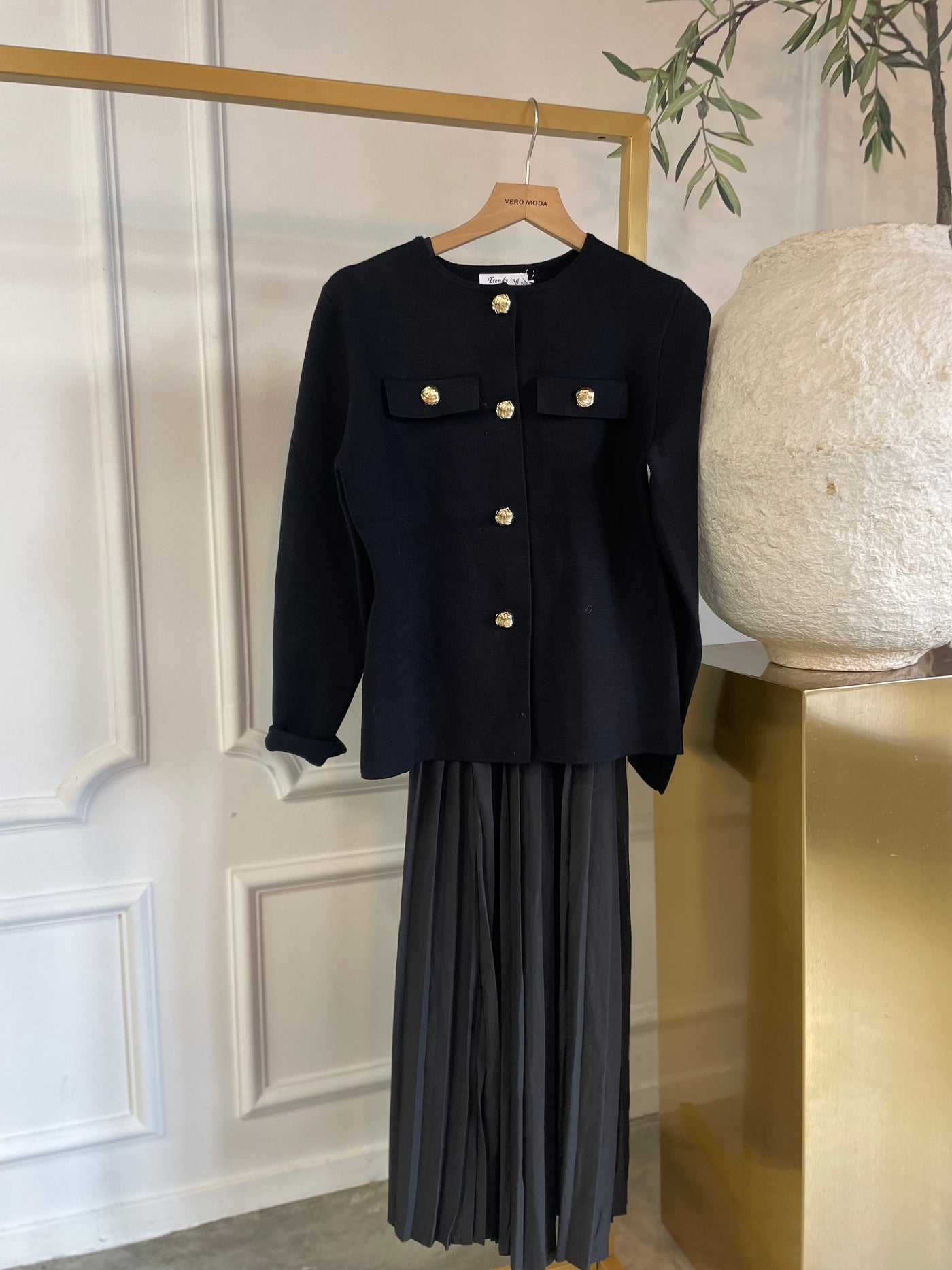 Dress plisse met vestje NG65076 Zwart