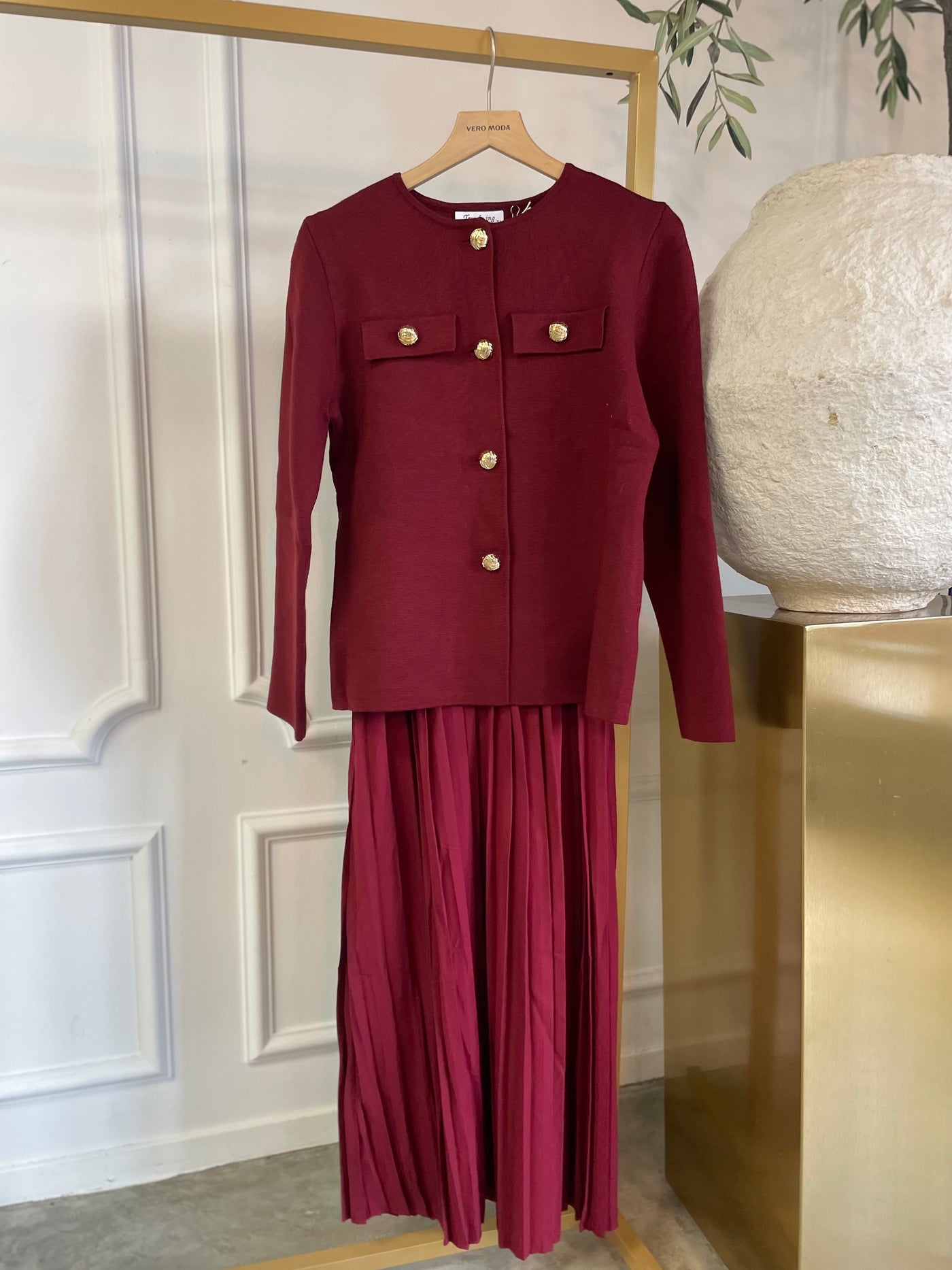 Dress plisse met vestje NG65076 Bordeaux