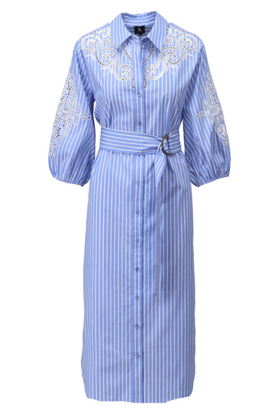Jurk maxi met borduursel A760 Blue stripes