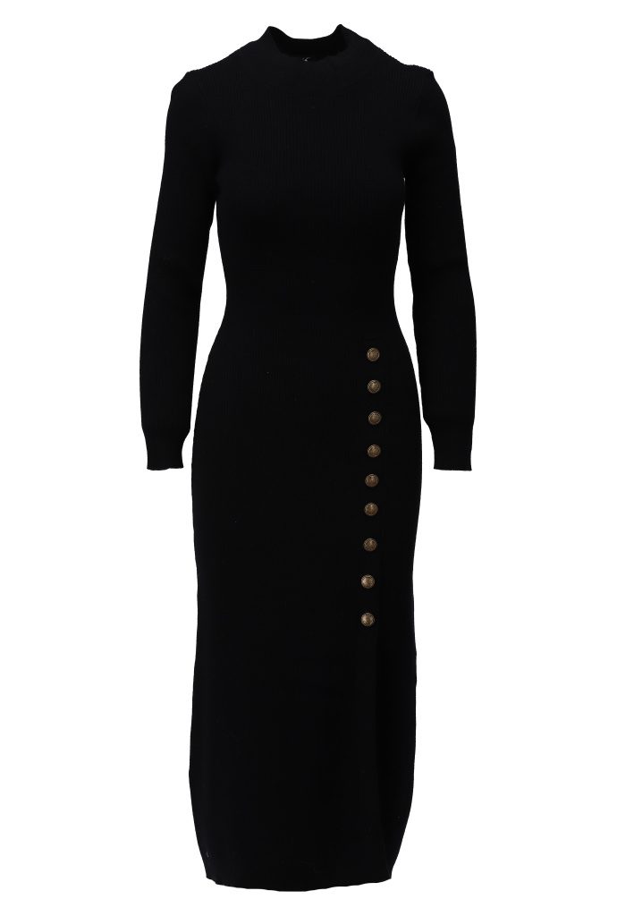Jurk rib met knopen B870 Black