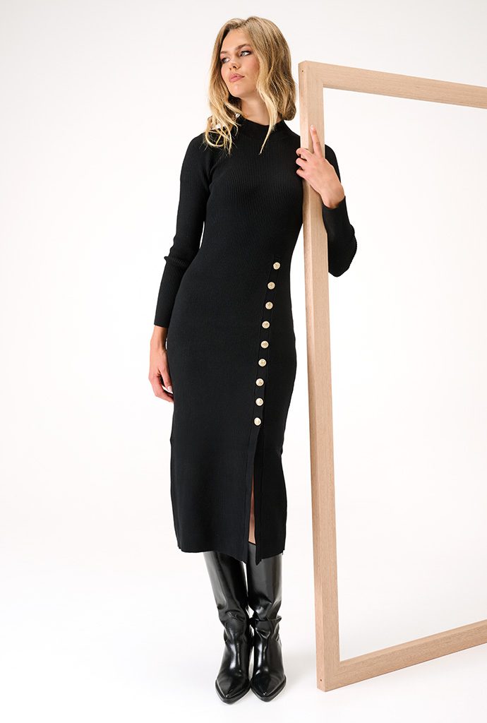 Jurk rib met knopen B870 Black