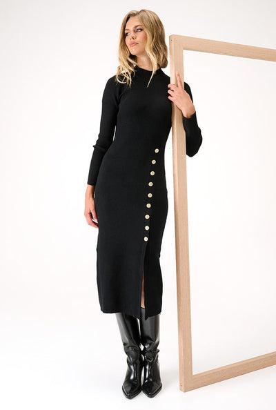 Jurk rib met knopen B870 Black