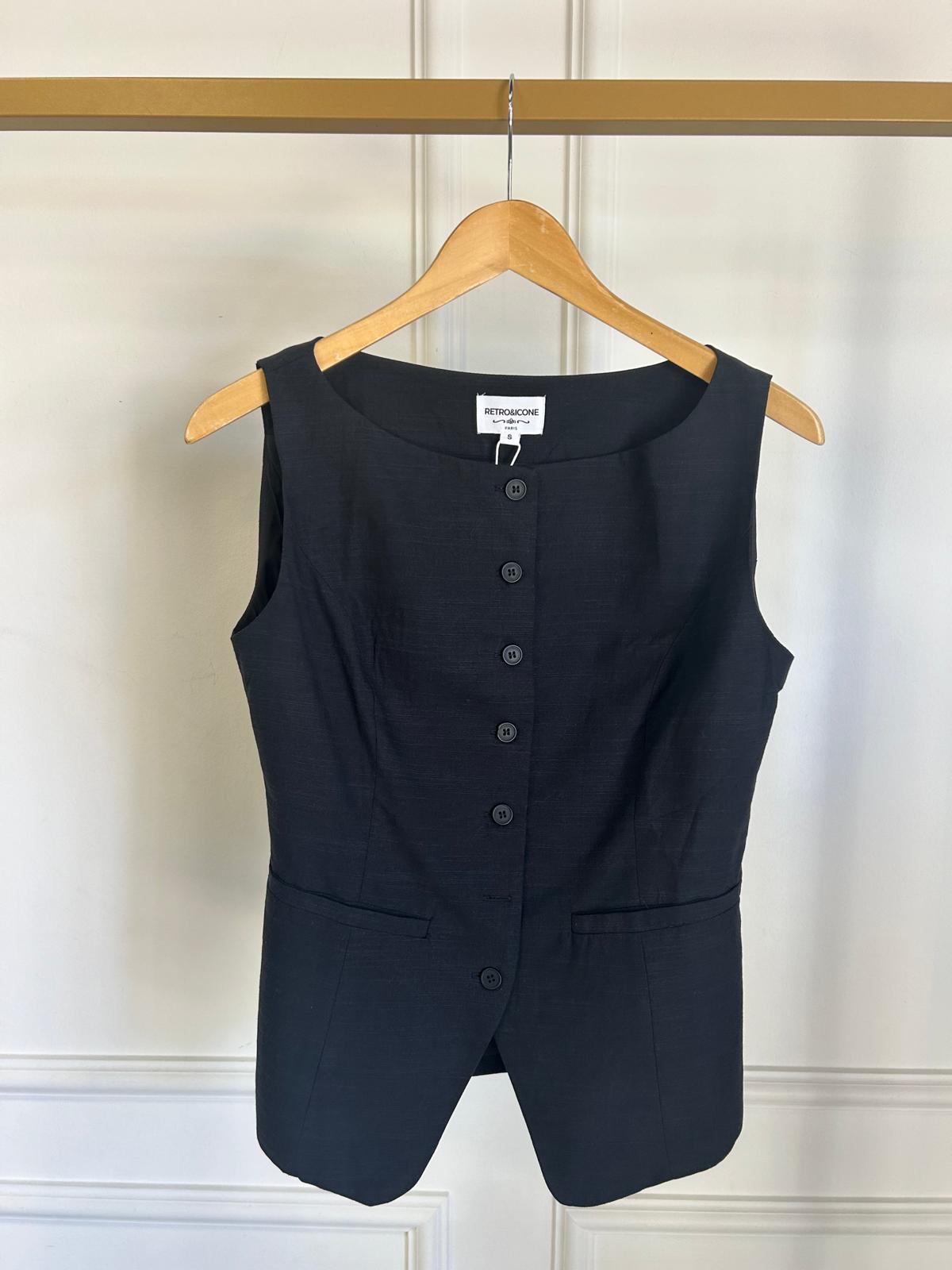Gilet linnenlook S565 Zwart