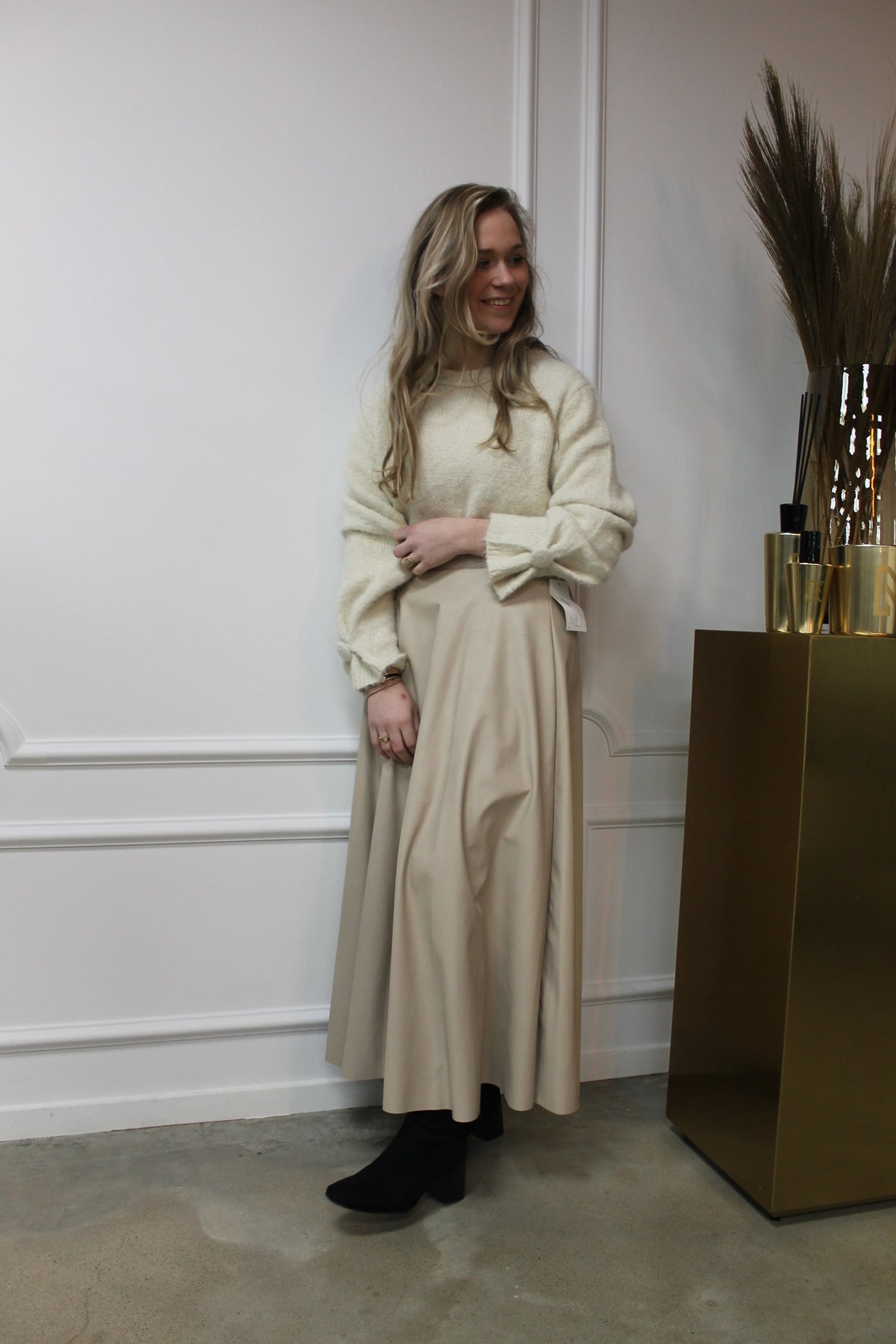 Skirt leatherlook maxi 10371 Beige