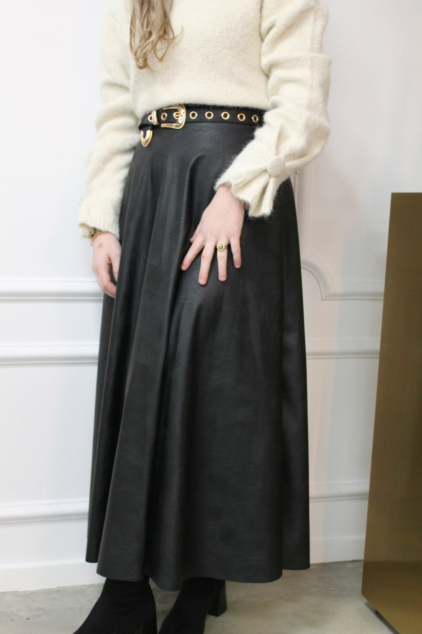 Skirt leatherlook maxi 10371 Black
