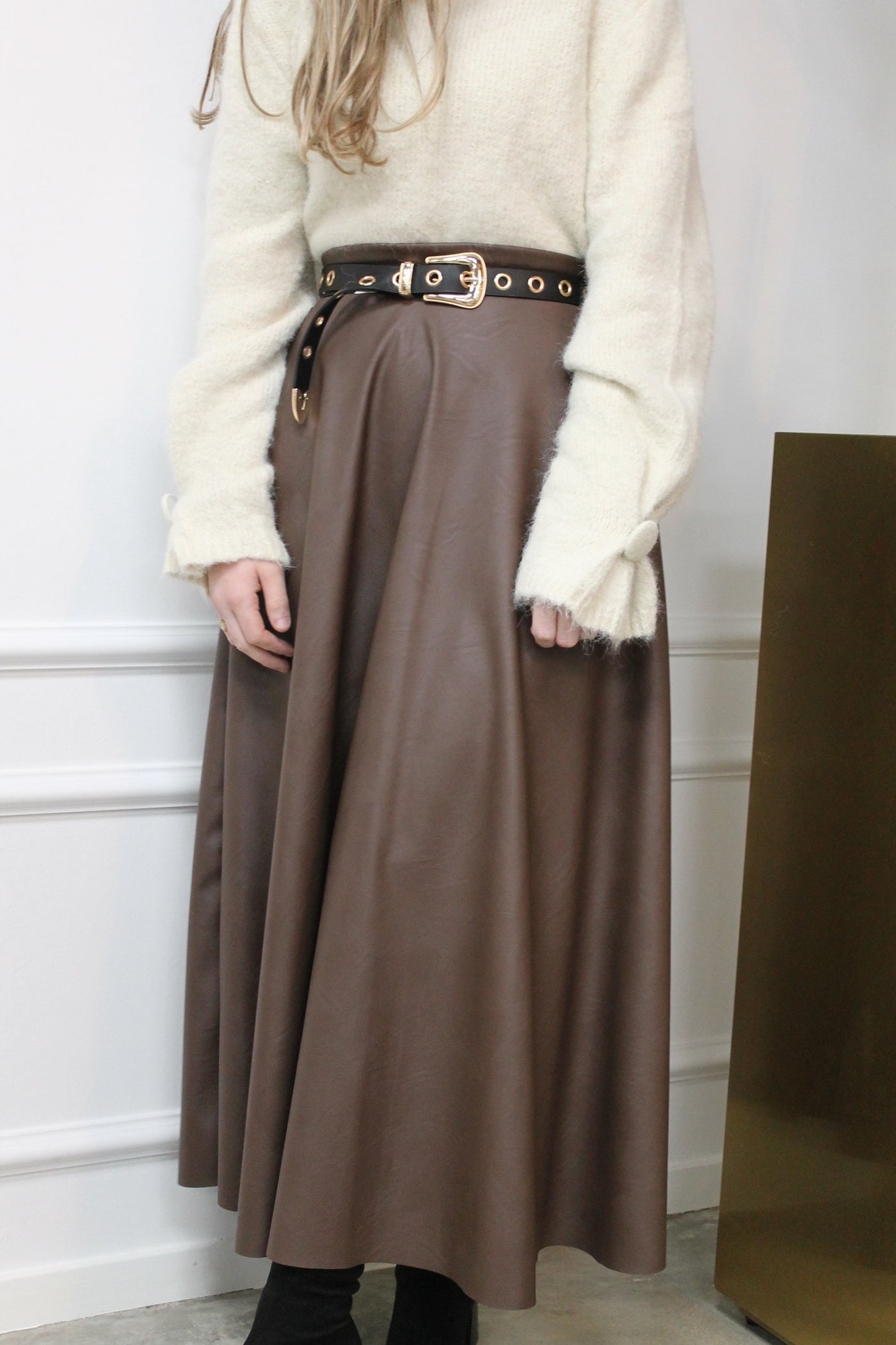 Skirt leatherlook maxi 10371 Brown