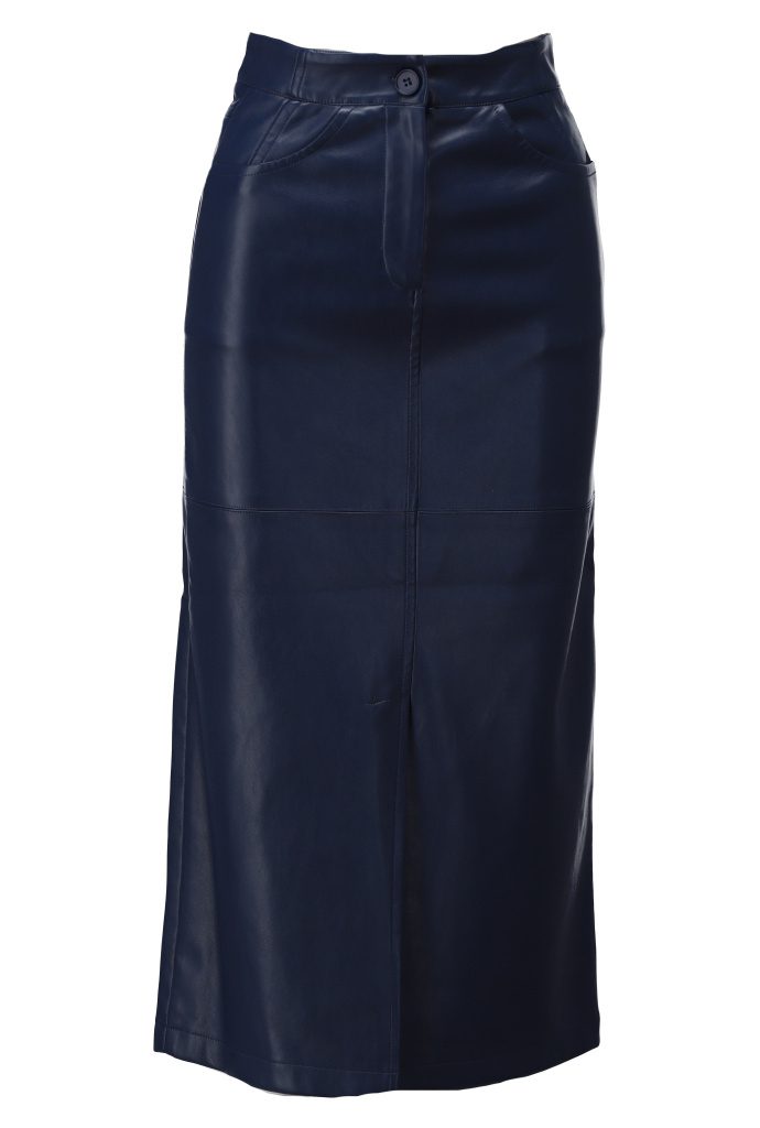 Skirt leatherlook met split B754 Blauw