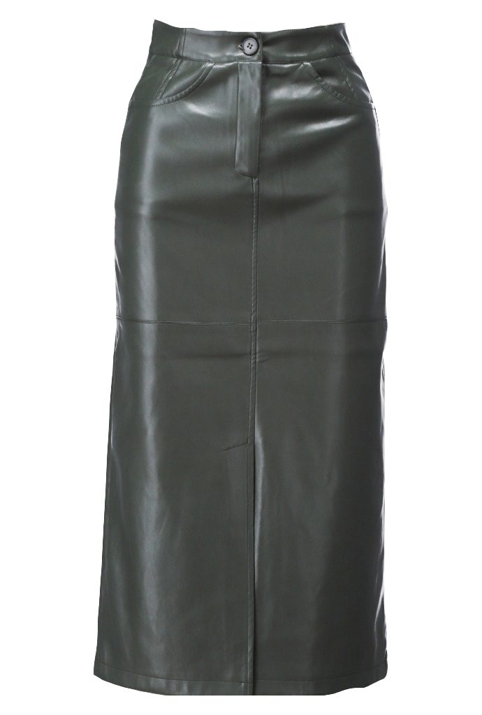 Skirt leatherlook met split B754 Groen