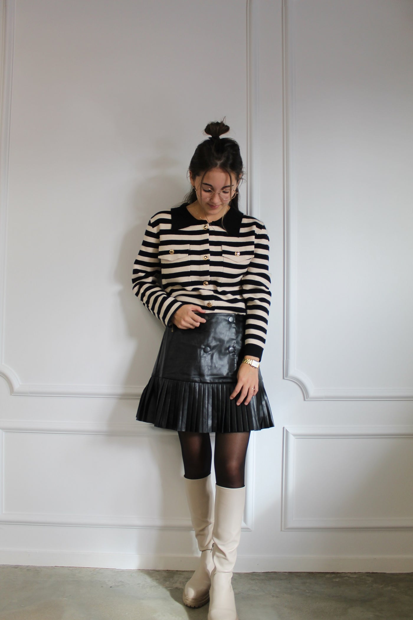 Skirt leatherlook ruffle SD-1386 Zwart