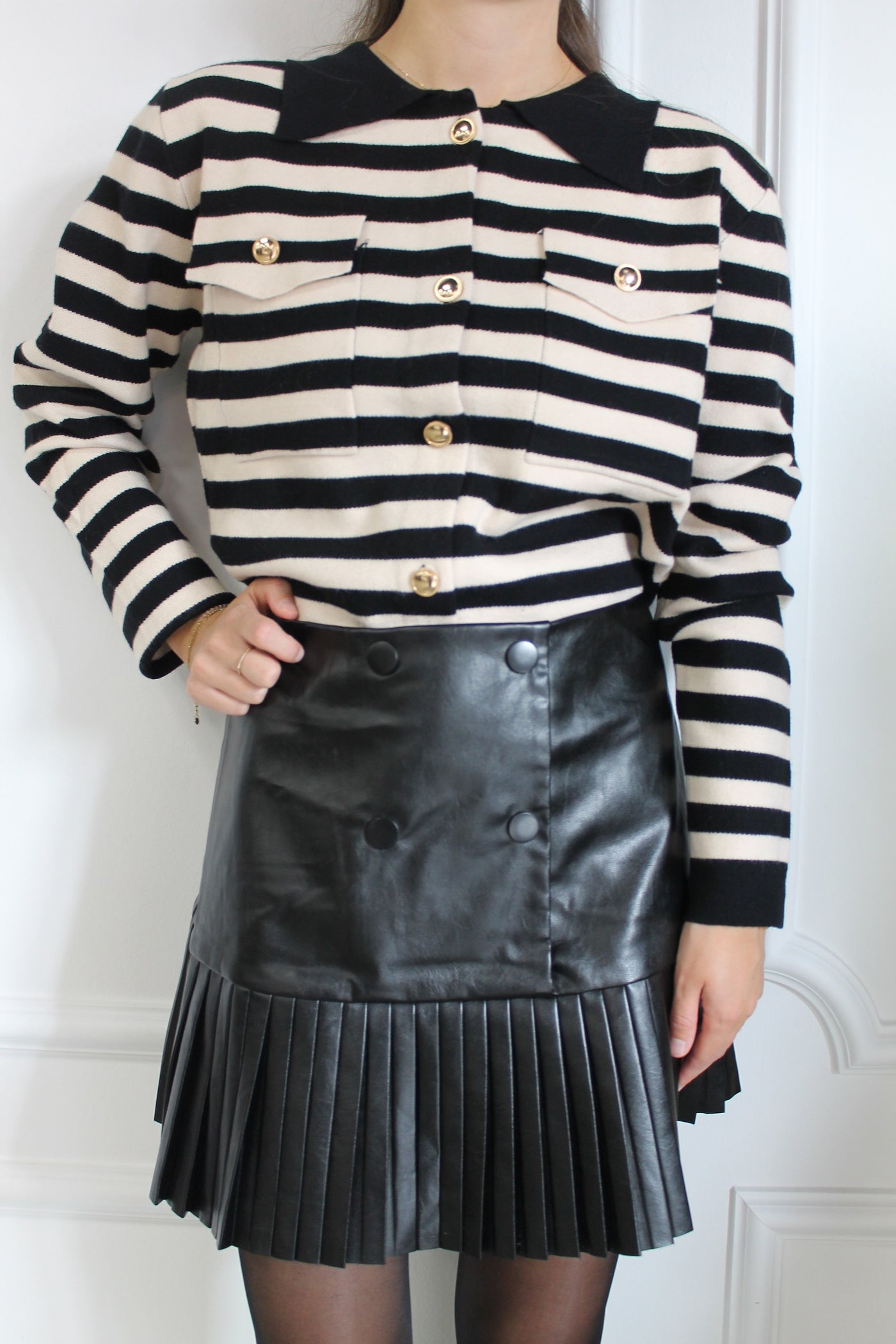 Skirt leatherlook ruffle SD-1386 Zwart