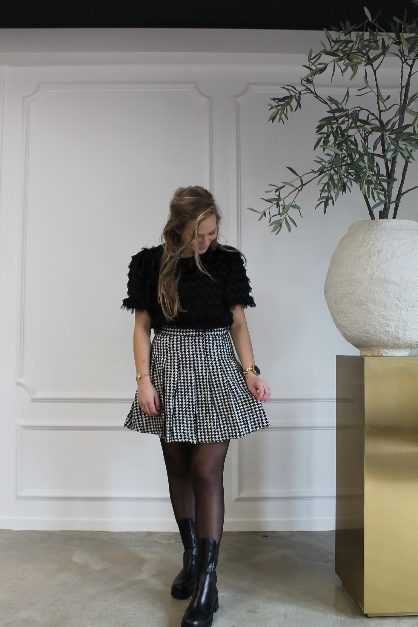 Skirt pied-de-poule 17430NJ Zwart