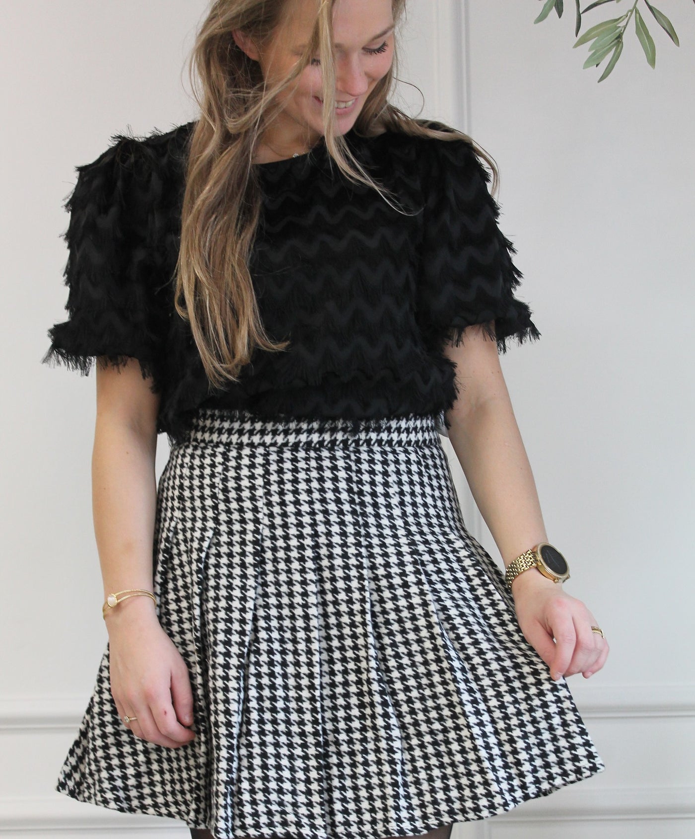 Skirt pied-de-poule 17430NJ Zwart