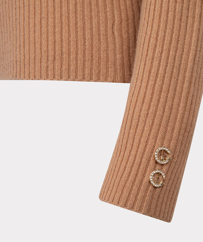 Sweater col A-sym buttons F24.07526 Brandy