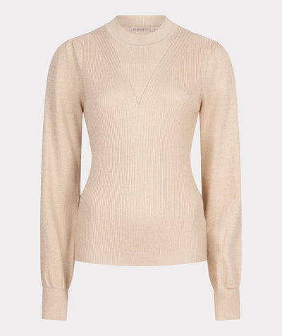 Sweater mix rib v-detail lurex F24.31501 Light sand