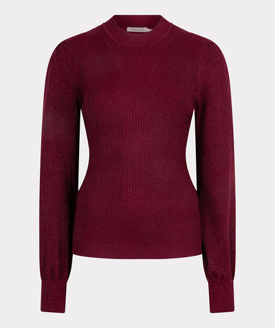 Sweater mix rib v-detail lurex F24.31501 Wine red