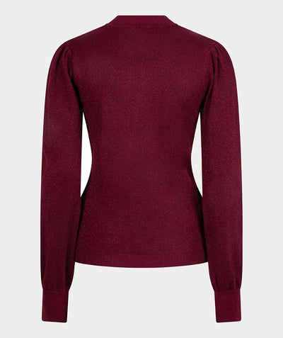 Sweater mix rib v-detail lurex F24.31501 Wine red