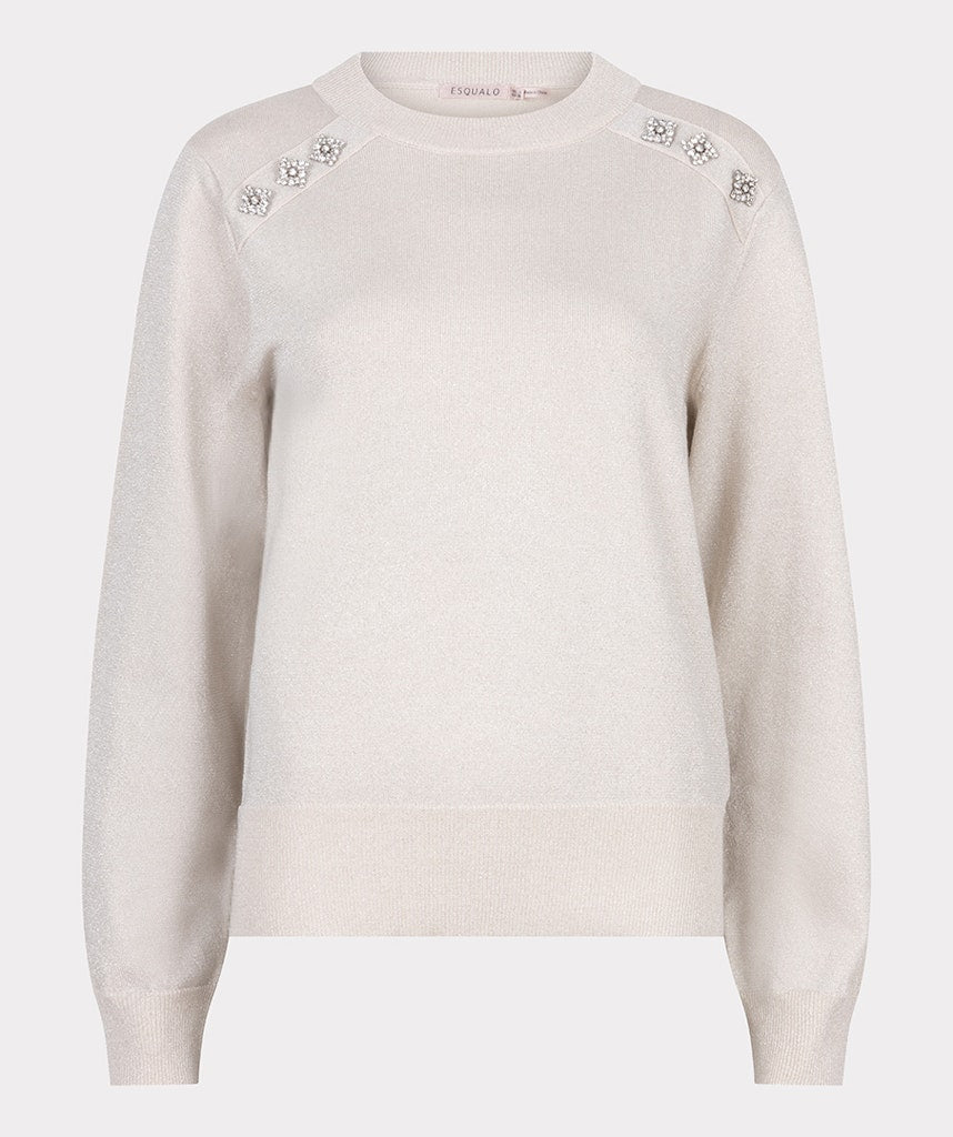 Sweater rounded neck lurex F25.31502 Light grey