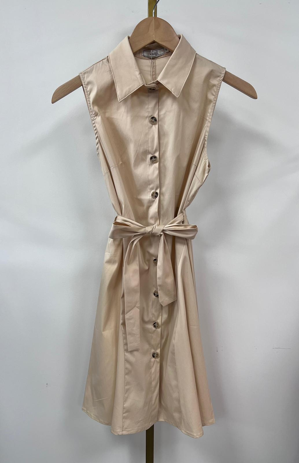 Dress cotton mouwloos X-1943 Beige