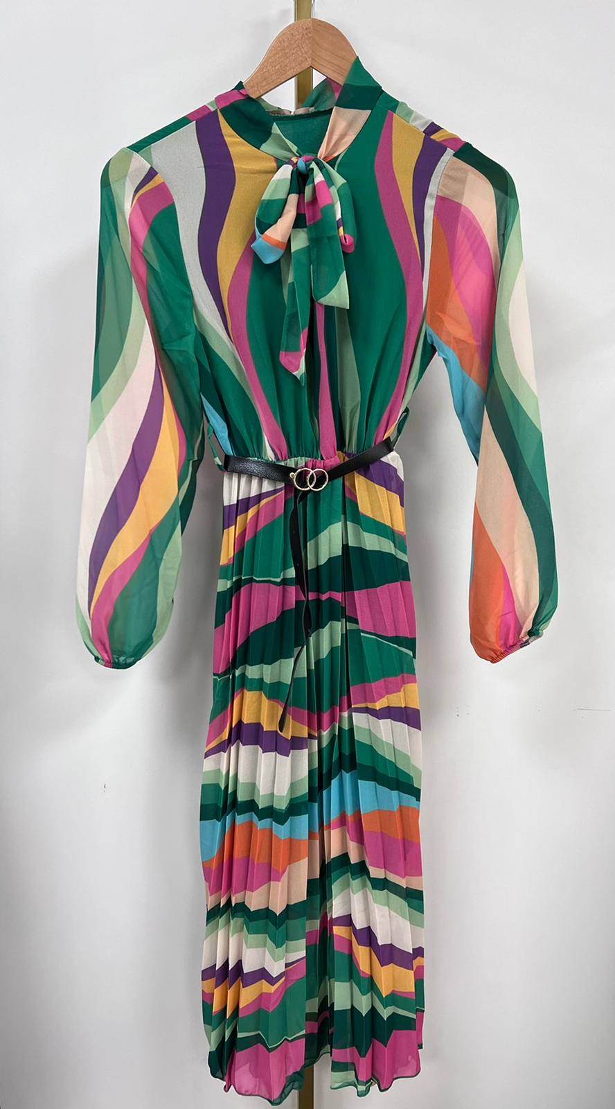 Dress plisse multicolor P522 Groen