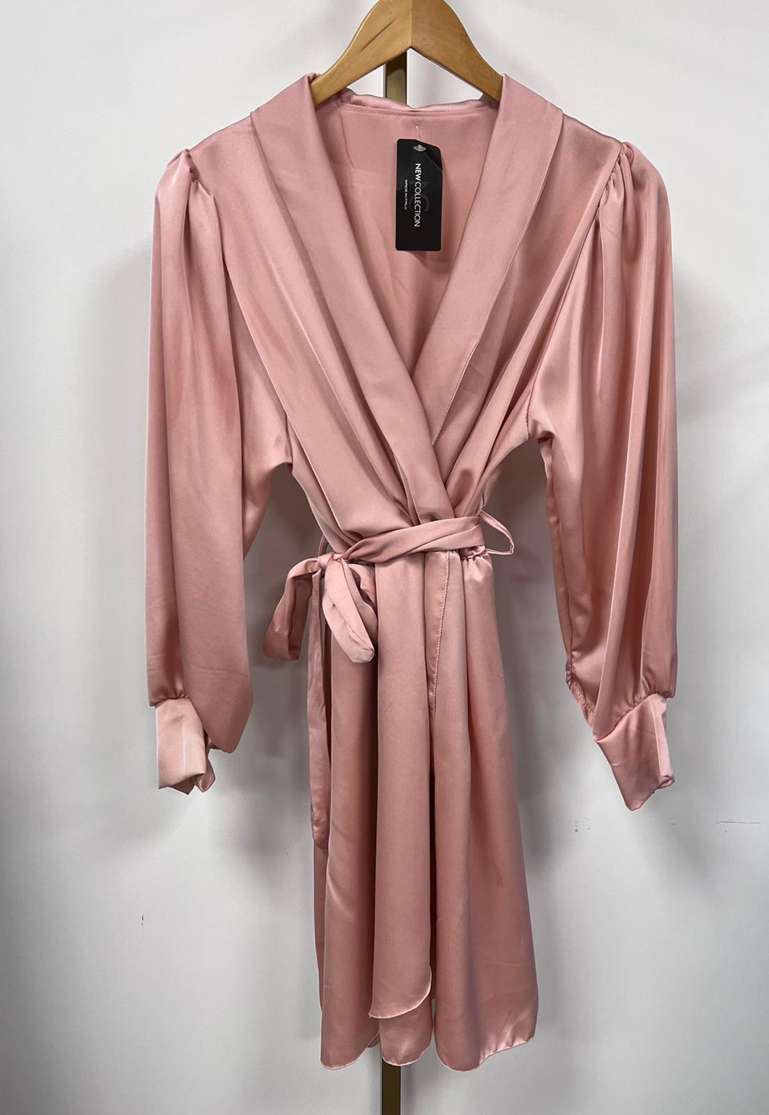 Dress satin overslag V21330 Roze