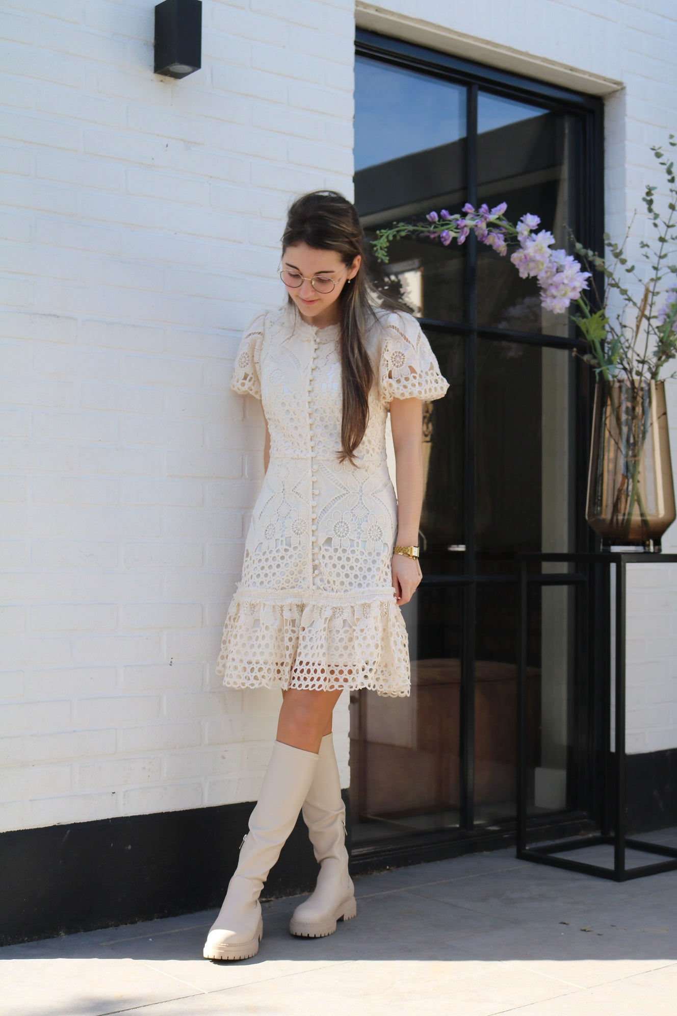 Dress pofmouw kant G2861 Beige