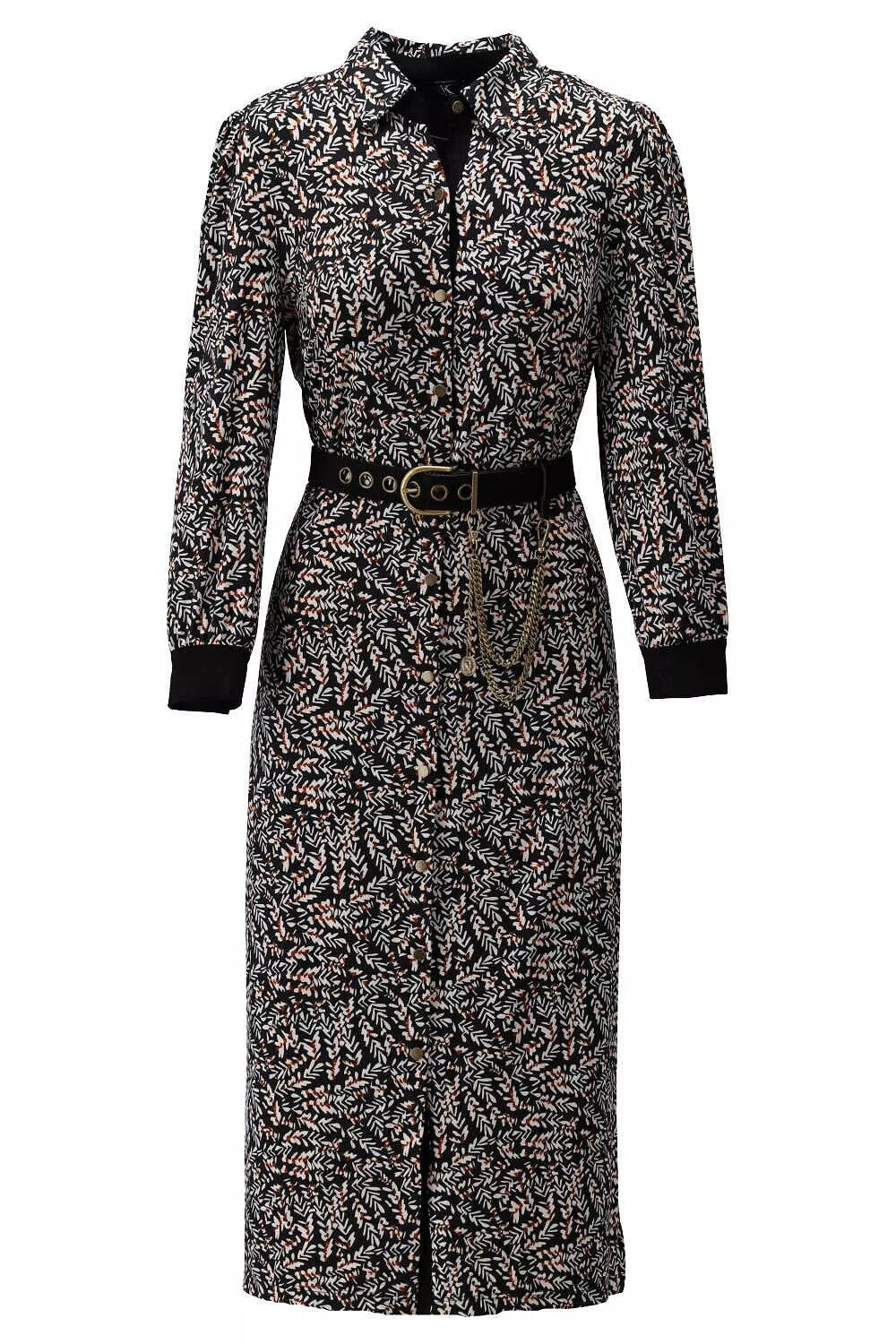 Jurk print met riem V324 Zwart