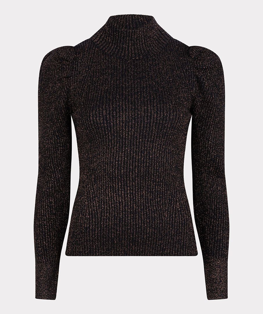 Sweater mock neck lurex W22.31700 Black/gold
