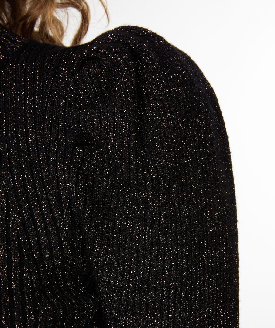 Sweater mock neck lurex W22.31700 Black/gold