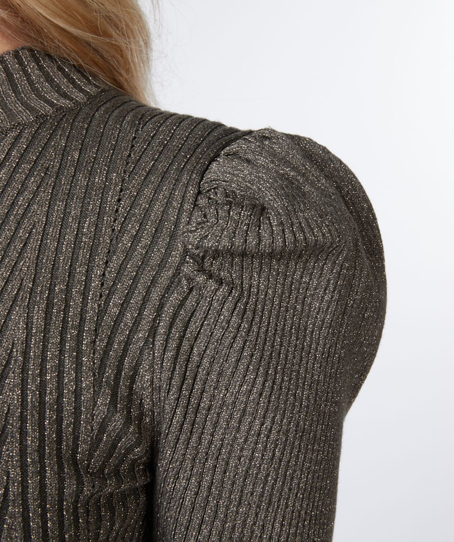 Sweater rib lurex puff sleeves F22.31501 Leaf green